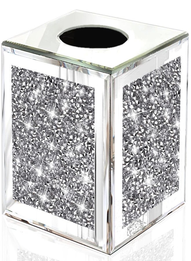Wocred Square Mirrored Tissue Box Cover,Crystal Crushed Diamond Tissue Box,Silver Luxury Tissue Holders for Either Tissues in a Bathroom or Napkins on a Table.(5.5”x5.5”x5.5”) - Image 1