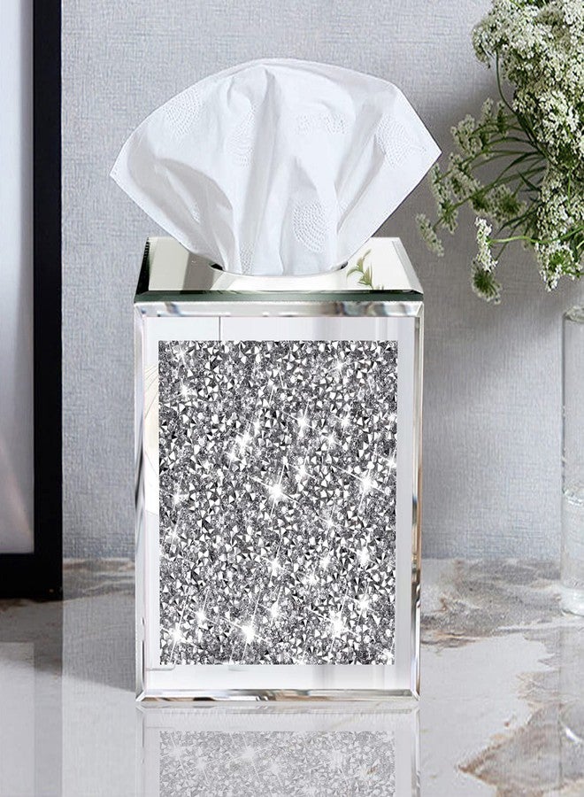 Wocred Square Mirrored Tissue Box Cover,Crystal Crushed Diamond Tissue Box,Silver Luxury Tissue Holders for Either Tissues in a Bathroom or Napkins on a Table.(5.5”x5.5”x5.5”) - Image 3