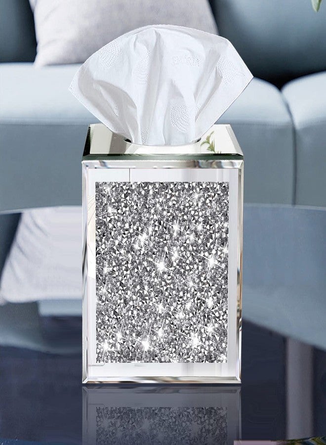 Wocred Square Mirrored Tissue Box Cover,Crystal Crushed Diamond Tissue Box,Silver Luxury Tissue Holders for Either Tissues in a Bathroom or Napkins on a Table.(5.5”x5.5”x5.5”) - Image 5