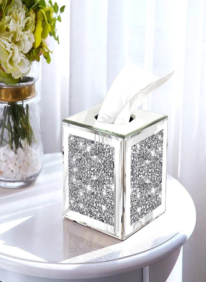 Wocred Square Mirrored Tissue Box Cover,Crystal Crushed Diamond Tissue Box,Silver Luxury Tissue Holders for Either Tissues in a Bathroom or Napkins on a Table.(5.5”x5.5”x5.5”) - Image 2