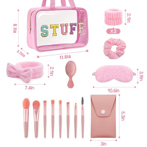 wepgjwmao Gift Sets for Women Initial Makeup Bag with Makeup Brush Set Bachelorette Party Favors Pink Spa Kit with Skincare Headbands Wrist Bands Sleepover Party Supplies Gifts for Teen Girls Bridesmaid - Image 3