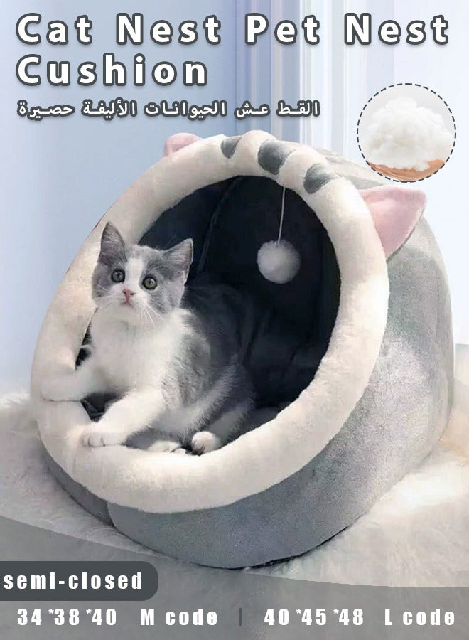 Generic Cat Beds for Indoor Cats Semi-Enclosed Cat Cave Bed with a Plush Ball Large Space for Cats to Sleep Soft and Comfortable Covered Cat Bed with a Washable and Detachable Mat There are M sizes suitable for 8 pounds and L sizes  suitable for 15 pounds or less (gray)  - Image 1