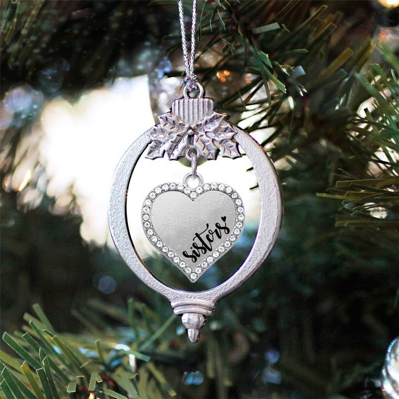 Inspired Silver - Sisters - Silver Christmas Ornament - Open Heart Charm Christmas Tree Ornament with Cubic Zirconia - Holiday Hanging Decoration - Image 2