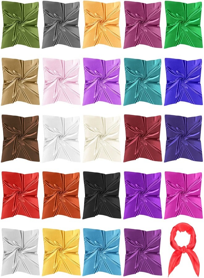 Tarpop 24 Pcs Women Square Neck Scarf Small Satin Scarf Solid Color Head Thin Handkerchief for Women, 23.6 x 23.6 Inches, 24 Colors - Image 1