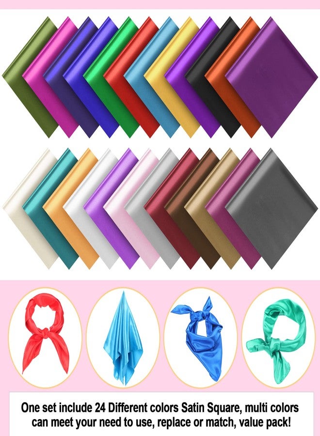 Tarpop 24 Pcs Women Square Neck Scarf Small Satin Scarf Solid Color Head Thin Handkerchief for Women, 23.6 x 23.6 Inches, 24 Colors - Image 2