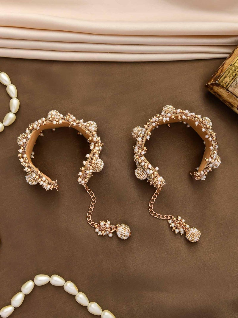 SANJOYA by EVERSTYLISH Embroidered Cuff Bracelets for Women | Beaded Statement Jewelry (Set of 2) | Ethnic & Festive Bangles for Weddings & Special Occasions - Image 3