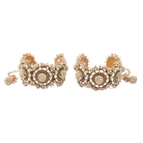 SANJOYA by EVERSTYLISH Embroidered Cuff Bracelets for Women | Beaded Statement Jewelry (Set of 2) | Ethnic & Festive Bangles for Weddings & Special Occasions - Image 1