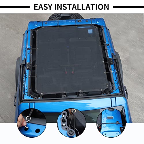 JWWY Sunshade Mesh Sun Shade Bikini Top Roof Sunblock Mesh Heat Shield Mesh for 2021-2024+ Ford Bronco Accessories Foldable Sun Shield Upgrade Reflective Polyester Cover Block Heat Block UV Rays 2Door - Image 4