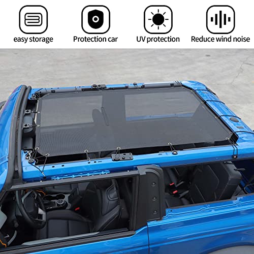 JWWY Sunshade Mesh Sun Shade Bikini Top Roof Sunblock Mesh Heat Shield Mesh for 2021-2024+ Ford Bronco Accessories Foldable Sun Shield Upgrade Reflective Polyester Cover Block Heat Block UV Rays 2Door - Image 5