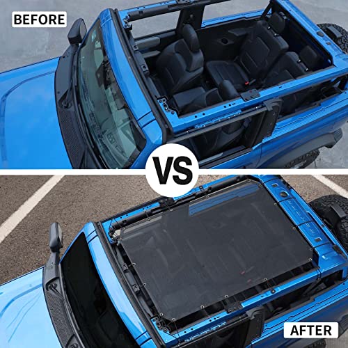 JWWY Sunshade Mesh Sun Shade Bikini Top Roof Sunblock Mesh Heat Shield Mesh for 2021-2024+ Ford Bronco Accessories Foldable Sun Shield Upgrade Reflective Polyester Cover Block Heat Block UV Rays 2Door - Image 2