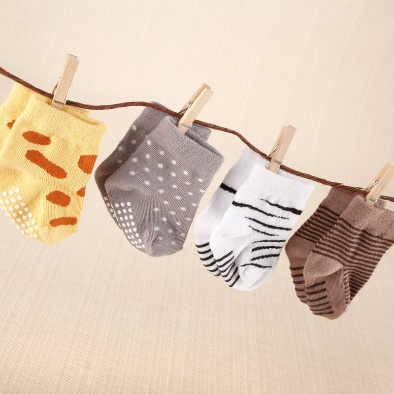Baby Aspen, "Sock Safari" Four-Pair Animal-Themed Baby Socks Set, 0-6 Months - Image 4