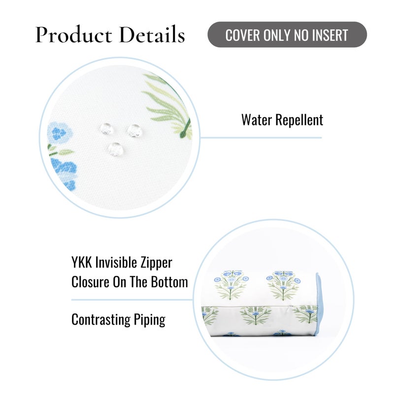 Hofdeco Premium Coastal Grandmillennial Patio Indoor Outdoor Bolster Pillow Cover Only, 6"x20" Water Repellent for Backyard, Couch, Poolside, Baby Blue Print Flower - Image 5