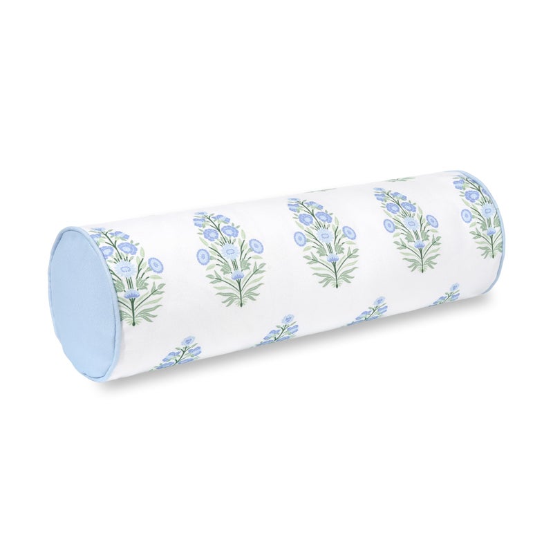 Hofdeco Premium Coastal Grandmillennial Patio Indoor Outdoor Bolster Pillow Cover Only, 6"x20" Water Repellent for Backyard, Couch, Poolside, Baby Blue Print Flower - Image 1