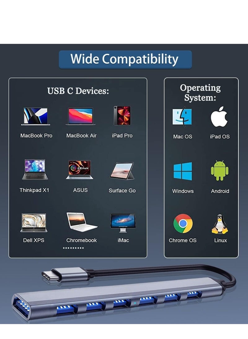 موزع USB C 3.0 مع 7 منافذ، موزع USB C من الألومنيوم إلى USB Hub 3.0 لأجهزة Mac Pro وiMac وiPad Pro وChromebook وPixelbook وDell XPS وSamsung والمزيد من الأجهزة من النوع C - Image 4