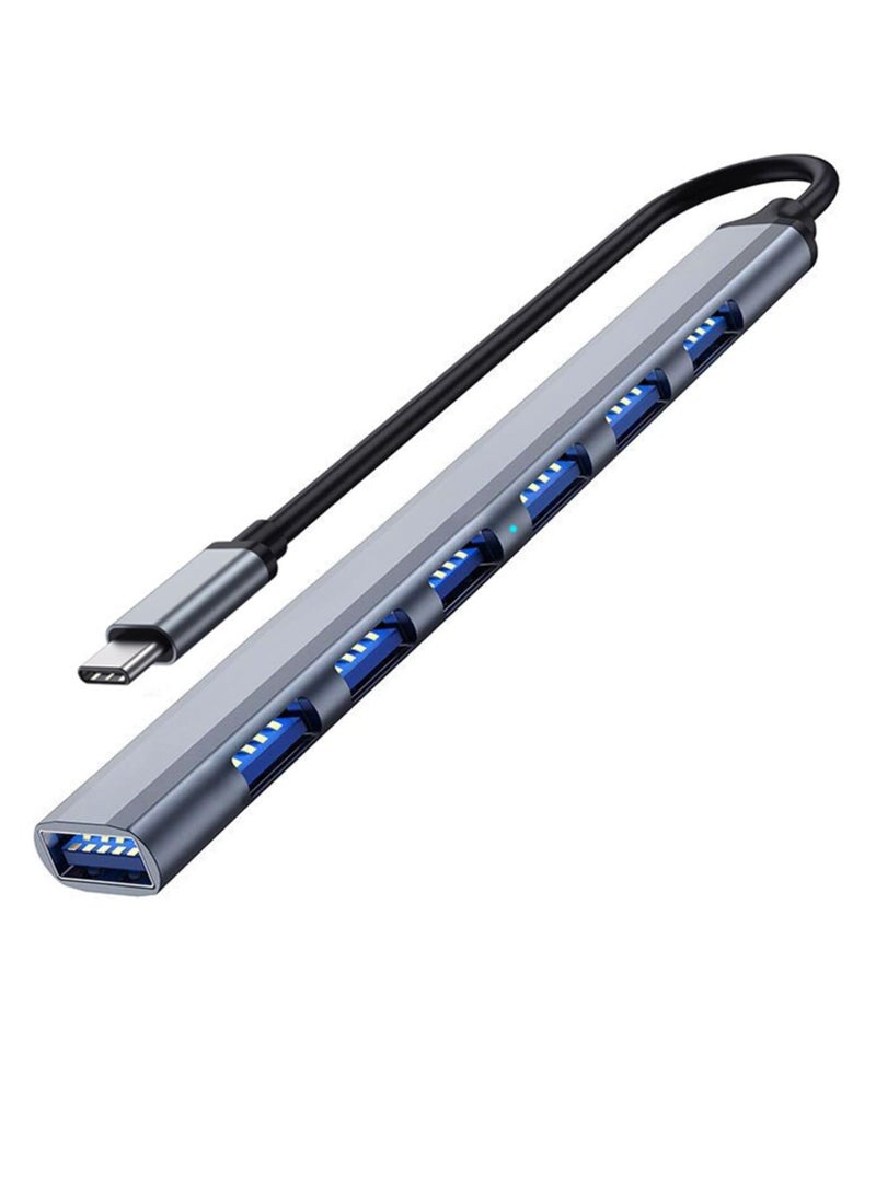 موزع USB C 3.0 مع 7 منافذ، موزع USB C من الألومنيوم إلى USB Hub 3.0 لأجهزة Mac Pro وiMac وiPad Pro وChromebook وPixelbook وDell XPS وSamsung والمزيد من الأجهزة من النوع C - Image 1