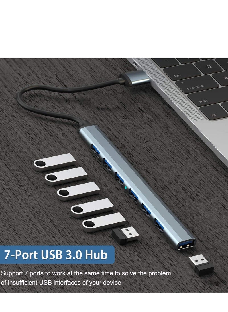 موزع USB C 3.0 مع 7 منافذ، موزع USB C من الألومنيوم إلى USB Hub 3.0 لأجهزة Mac Pro وiMac وiPad Pro وChromebook وPixelbook وDell XPS وSamsung والمزيد من الأجهزة من النوع C - Image 2