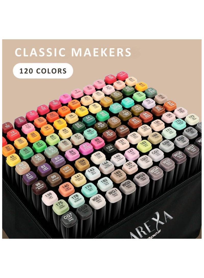 أريكسا أقلام تحديد أريكسا، ١٢٠ لونًا مع قاعدة، أقلام رسم بطرفين للمبتدئين والطلاب والفنانين والهواة وألبومات القصص المصورة والتلوين - Image 3