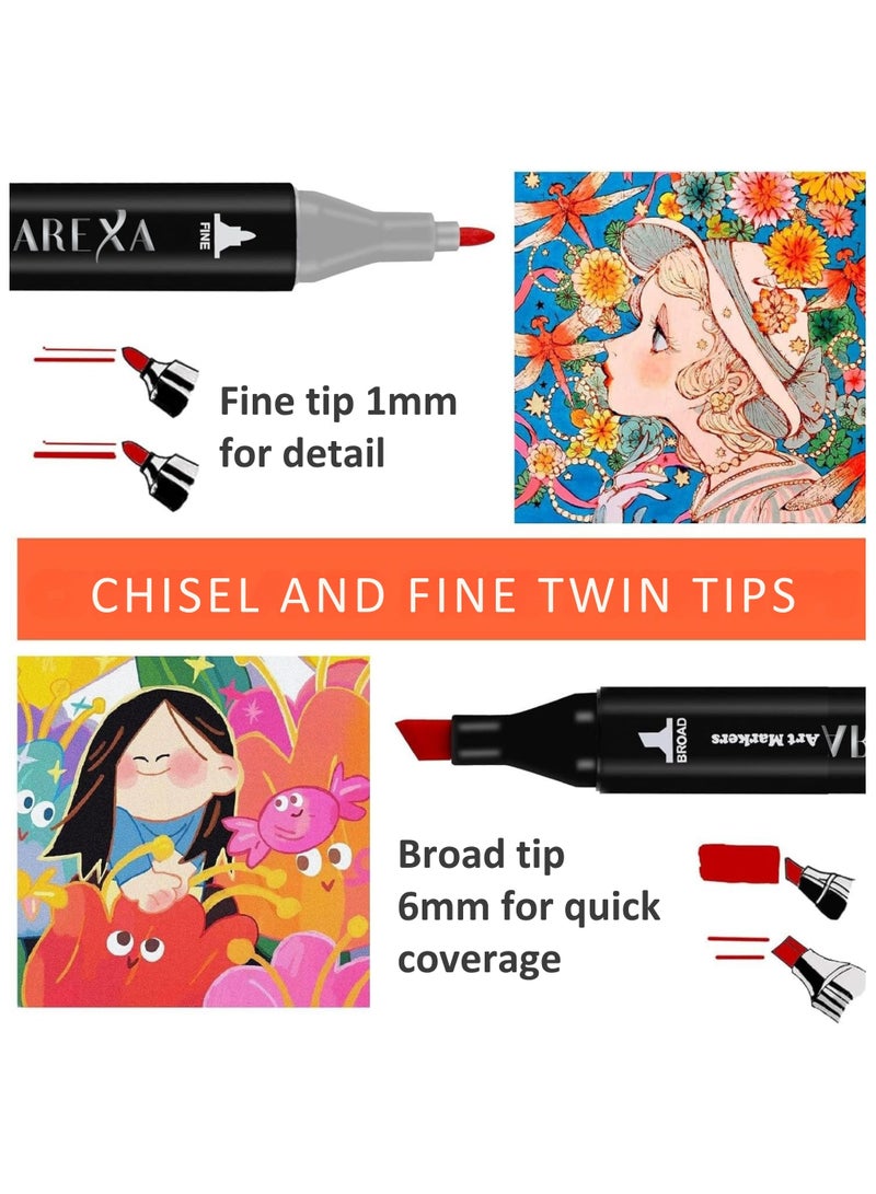 أريكسا أقلام تحديد أريكسا، ١٢٠ لونًا مع قاعدة، أقلام رسم بطرفين للمبتدئين والطلاب والفنانين والهواة وألبومات القصص المصورة والتلوين - Image 5