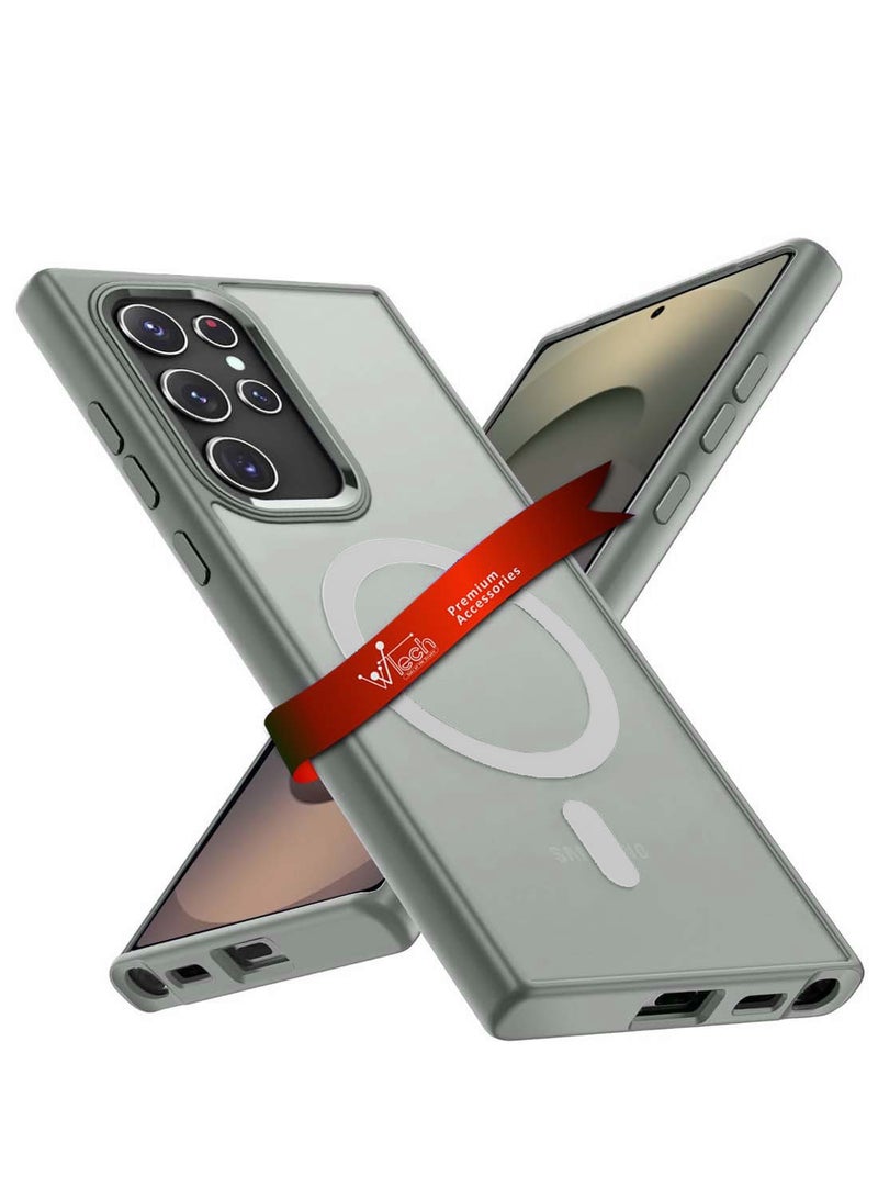 Wtech Samsung Galaxy S25 Ultra 2025 Hard Silicone Hybrid Translucent Slim Stylish Magnetic Magsafe Case Cover - Grey