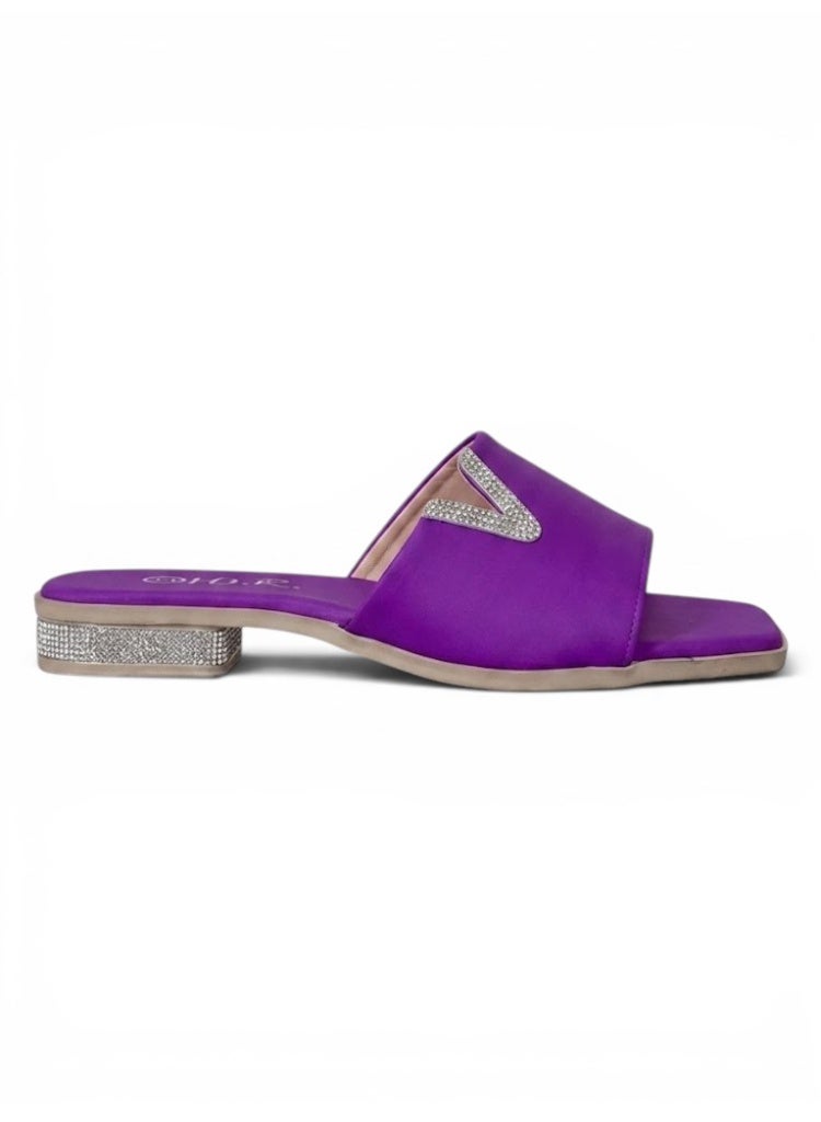 LIFESTYLISH slippers satin flat With a shiny V-shaped embellishment SL-234 - Purple - Image 2