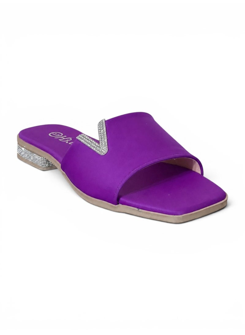 LIFESTYLISH slippers satin flat With a shiny V-shaped embellishment SL-234 - Purple - Image 3