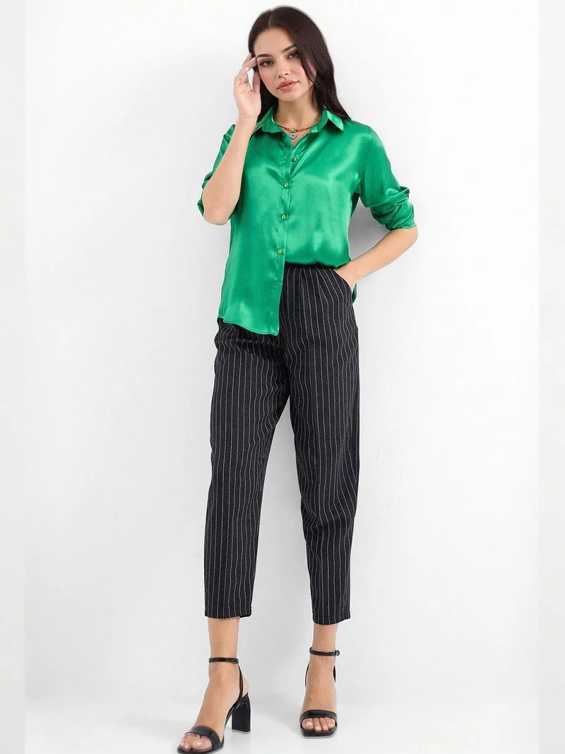 بيغ دارت قميص ساتان بأكمام طويلة بأزرار