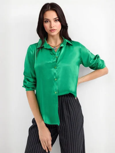 BIG DART BDART Satin Long Sleeve Button Up Shirt