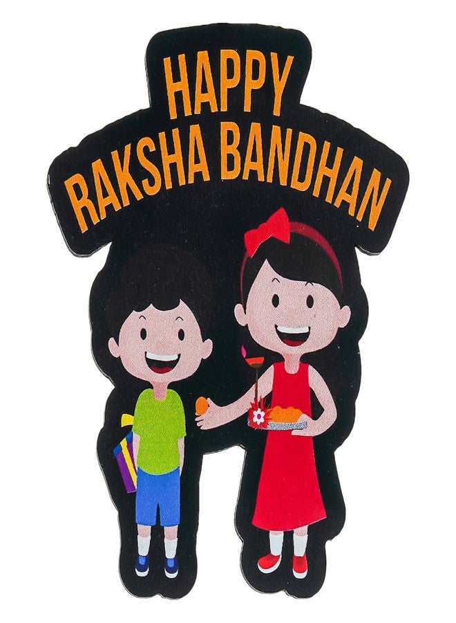 مجموعة جميلة من KamlaArt مكونة من قطعتين من Rakhi لزوج Bhaiya Bhabhi الخشبي هدية مغناطيسية Raksha Bandhan للأخ والأخت، Lumba Rakhi مع بطاقة تهنئة ورولي شاوال - Image 3