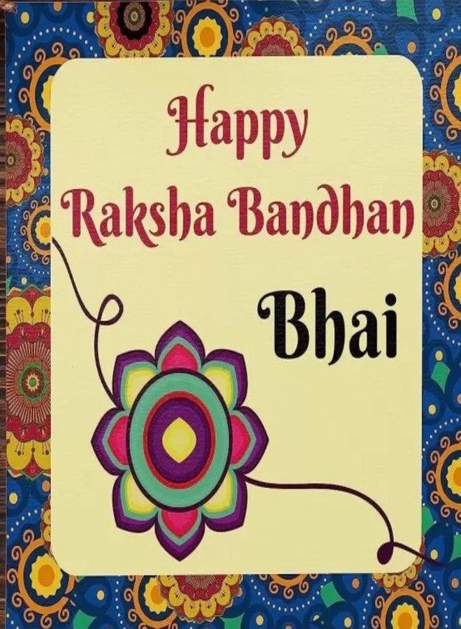 مجموعة جميلة من KamlaArt مكونة من قطعتين من Rakhi لزوج Bhaiya Bhabhi الخشبي هدية مغناطيسية Raksha Bandhan للأخ والأخت، Lumba Rakhi مع بطاقة تهنئة ورولي شاوال - Image 4