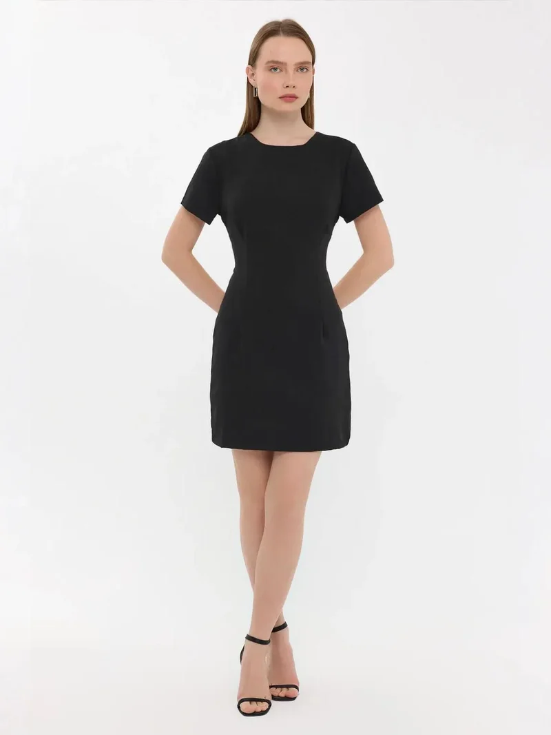 HICCUP Short Sleeve Round Neck Mini Dress with Back Detail