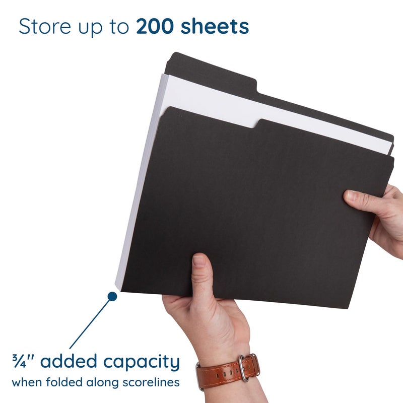 Blue Summit Supplies 100 Blue Summit Supplies Black File Folders - Letter Size File Folders with 1/3 Cut Tabs, Durable 11pt Black Paper, Holds Letter Size Documents, Black Folder 100 Pack - Image 3