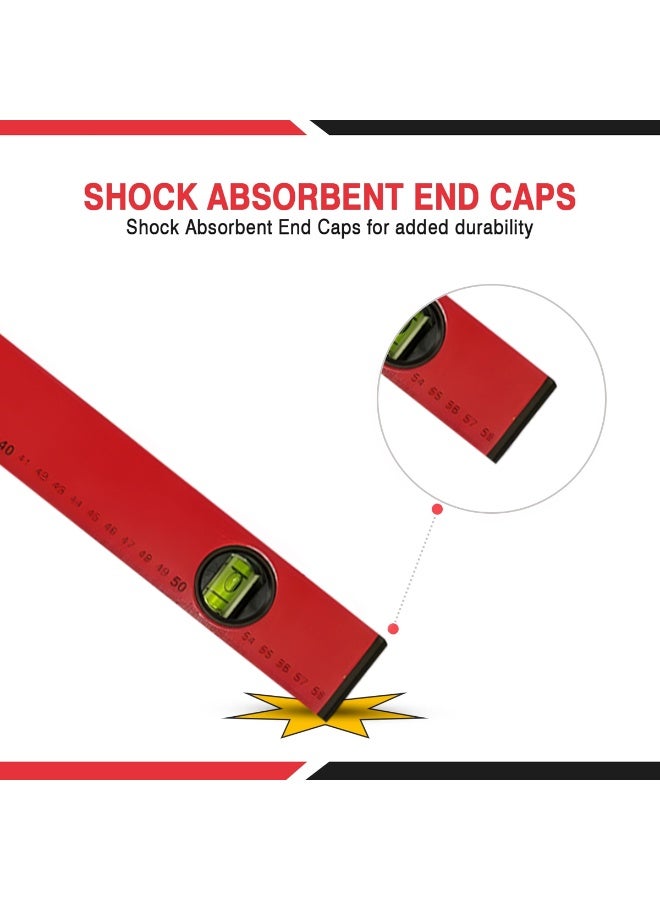 ديفاونز ميزان روح مغناطيسي 60 سم مع 3 قوارير فقاعية (180 درجة 90 درجة 45 درجة) - هيكل من الألومنيوم، أغطية طرفية ماصة للصدمات، قراءة سريعة، أداة قياس رأسية وأفقية للبناء والنجارة والمشاريع المنزلية - Image 5