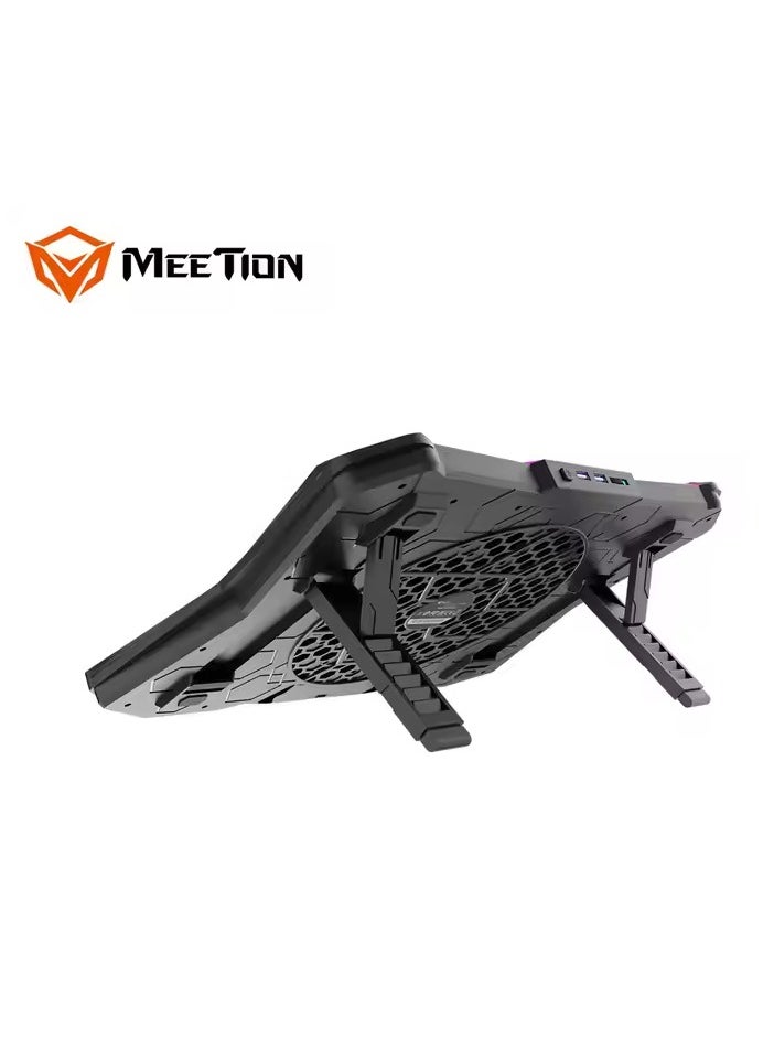 ميشين وسادة تبريد هوائية MEETION CP4040 للألعاب مزودة بست مراوح، وزاوية ارتفاع قابلة للتعديل، ومنفذي USB، وإضاءة LED RGB خفيفة الوزن وسريعة التبريد، مصنوعة من سبائك الألومنيوم مع حامل قابل للتعديل بزاوية 45 درجة (أسود)  - Image 4