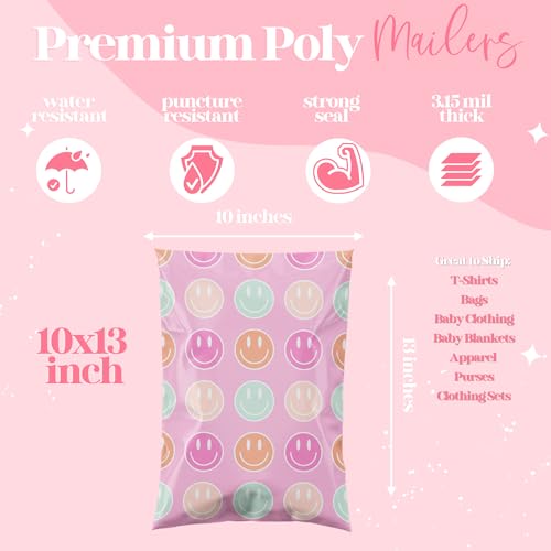 Pretty Package Store 10x13 Designer Poly Mailer 100 Pack Heavy Duty Waterproof Self Seal Shipping Bags for Small Business Large Mailing Envelopes Bulk Tear Resistant Cute Packaging Smiley Face - Image 4