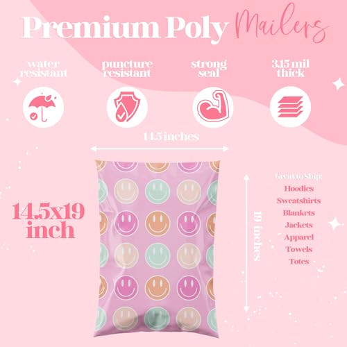 Pretty Package Store 10x13 Designer Poly Mailer 100 Pack Heavy Duty Waterproof Self Seal Shipping Bags for Small Business Large Mailing Envelopes Bulk Tear Resistant Cute Packaging Smiley Face - Image 5