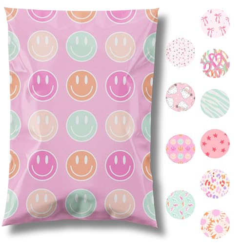 Pretty Package Store 10x13 Designer Poly Mailer 100 Pack Heavy Duty Waterproof Self Seal Shipping Bags for Small Business Large Mailing Envelopes Bulk Tear Resistant Cute Packaging Smiley Face - Image 1