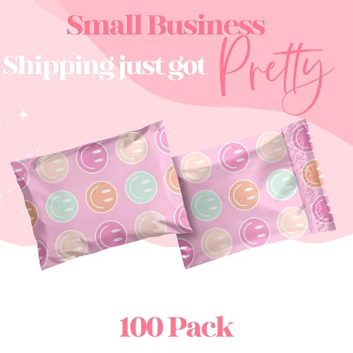 Pretty Package Store 10x13 Designer Poly Mailer 100 Pack Heavy Duty Waterproof Self Seal Shipping Bags for Small Business Large Mailing Envelopes Bulk Tear Resistant Cute Packaging Smiley Face - Image 2
