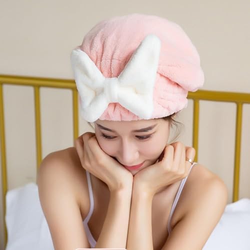 KBR® Super Absorbent Hair Towel Wrap for Wet Hair, Quick Dry Head Wrap with Bow-Knot Shower, Microfiber Hair Towel Wrap for Women (Pink) - Image 3