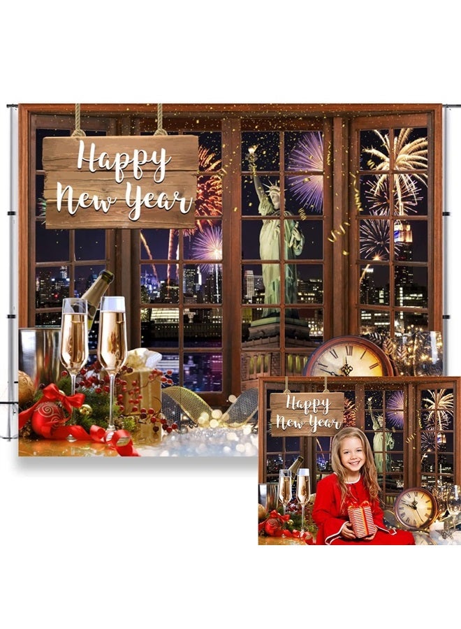 LFEEY New Year Backdrop 2023 Party Photography New Year's Eve Photo Backdrop Photography Background Happy New Year Fireworks Window Countdown Clock Champagne Kids Newborn Adult Portrait Decorations 10x8ft - Image 1