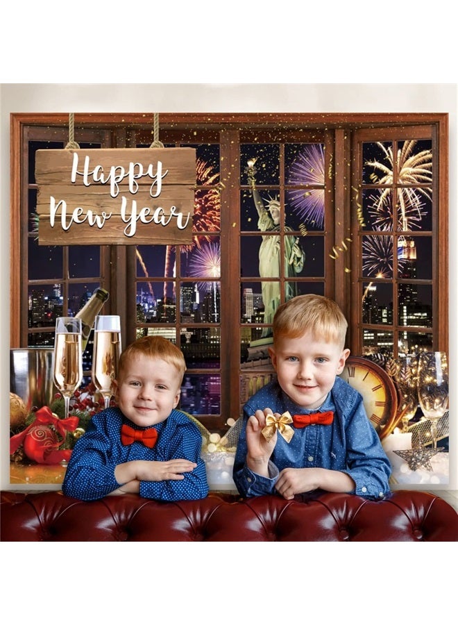 LFEEY New Year Backdrop 2023 Party Photography New Year's Eve Photo Backdrop Photography Background Happy New Year Fireworks Window Countdown Clock Champagne Kids Newborn Adult Portrait Decorations 10x8ft - Image 2