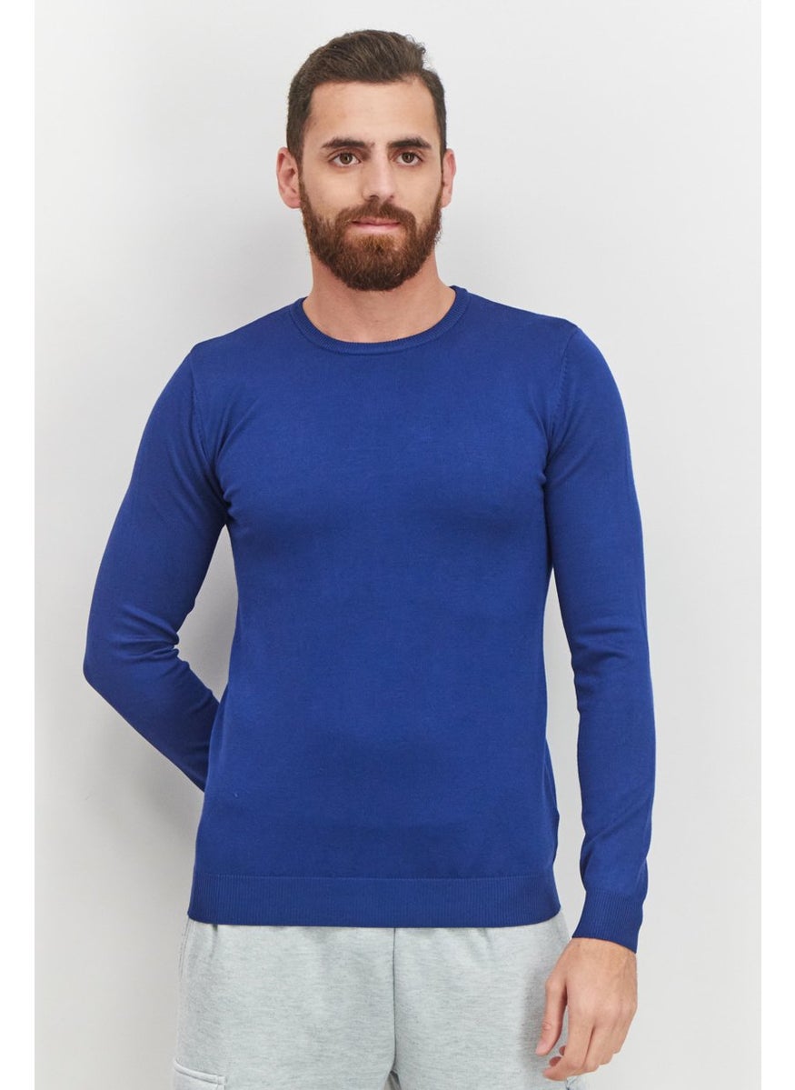 Sorbino Men Crew Neck Textured Long Sleeve Sweatshirts, Blue  - Image 1