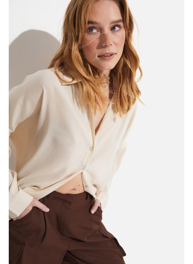 جون قميص نسائي من مزيج المودال بنقشة حجرية بقصة واسعة - Image 1