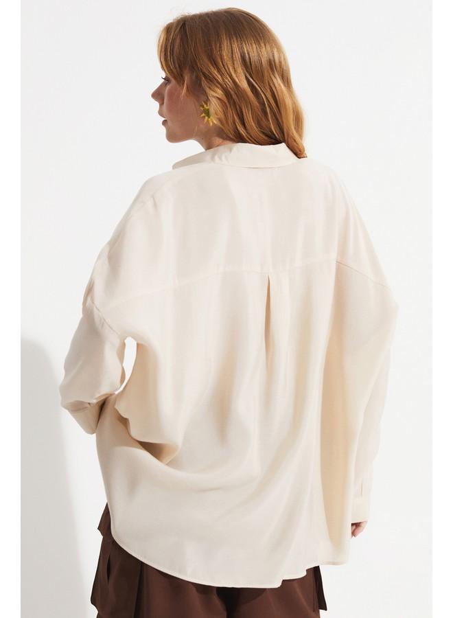 جون قميص نسائي من مزيج المودال بنقشة حجرية بقصة واسعة - Image 4