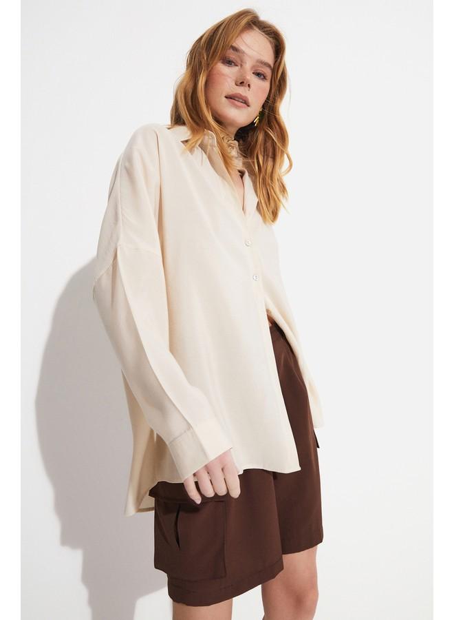 جون قميص نسائي من مزيج المودال بنقشة حجرية بقصة واسعة - Image 2