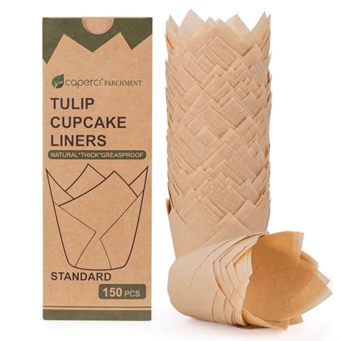 Caperci 150pcs Natural Tulip Cupcake Liners Unbleached European Parchment Paper Baking Cups Muffin Liners for Party, Wedding, Christmas, Birthday - Image 4