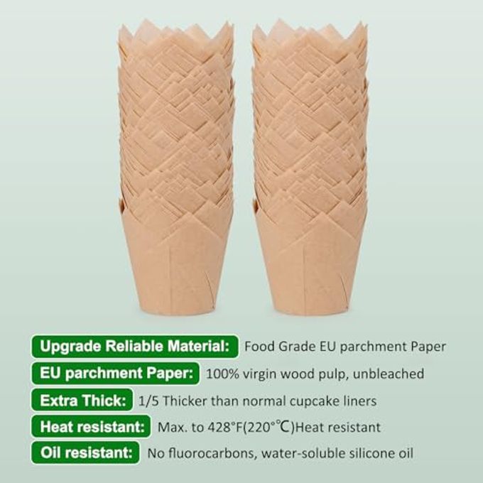 Caperci 150pcs Natural Tulip Cupcake Liners Unbleached European Parchment Paper Baking Cups Muffin Liners for Party, Wedding, Christmas, Birthday - Image 3