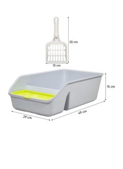 NNC PETS Cat litter box for small to medium-sized cats, Semi-enclosed design litter box with Low entrance and Build-in-scoop for hassle-free cleaning, Durable and easy to clean 49 cm (Grey)  - Image 2