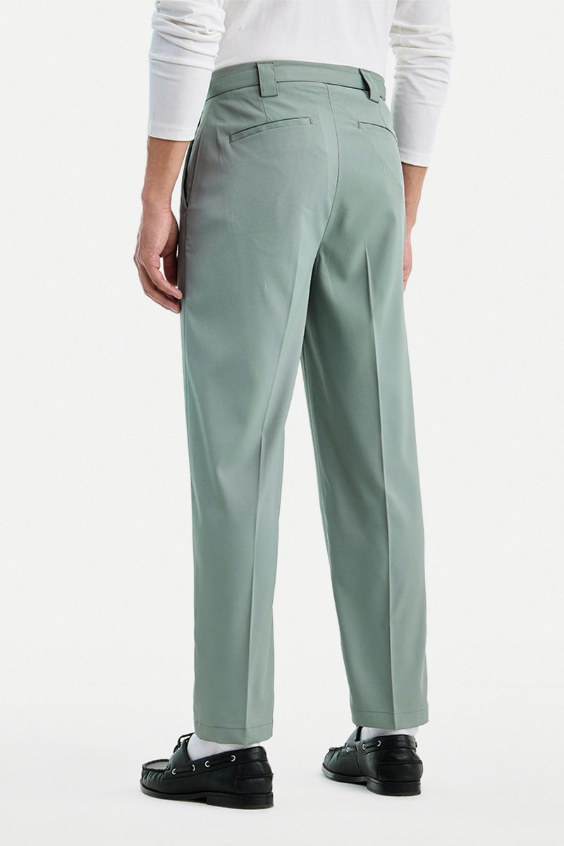 SNITCH Sage Green Solid Relaxed Formal Trousers - Image 5