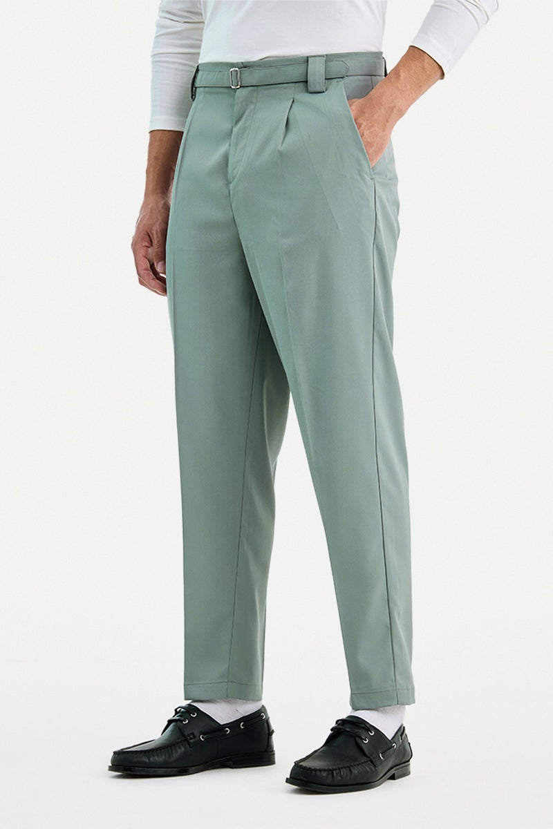 SNITCH Sage Green Solid Relaxed Formal Trousers - Image 4