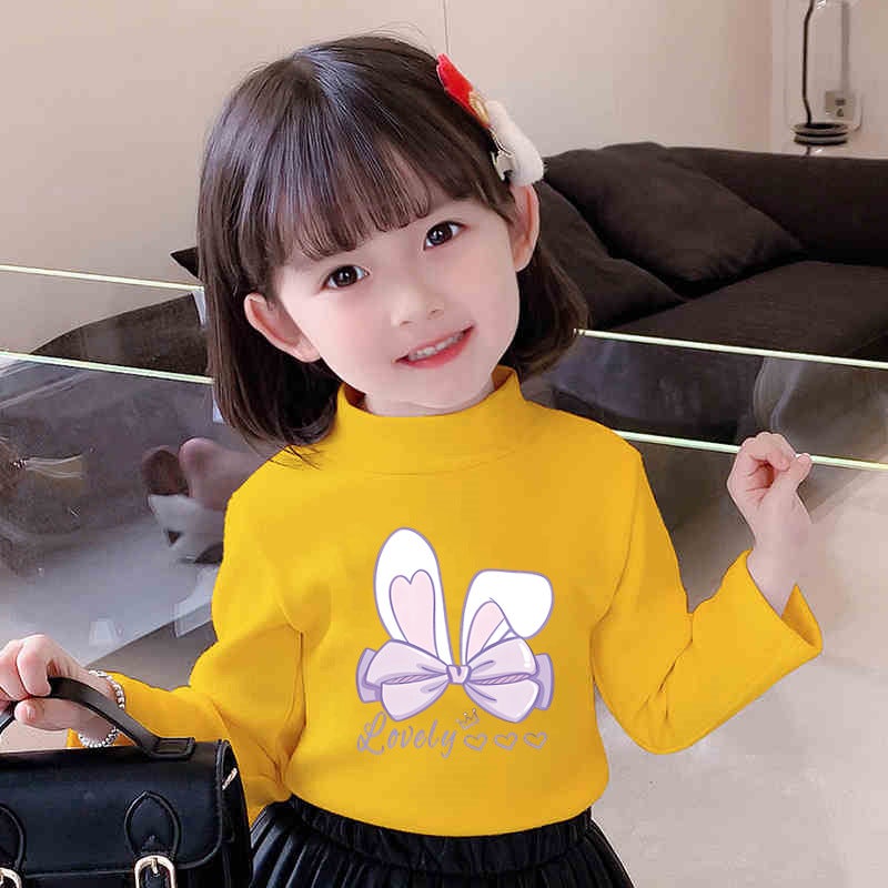 Y2074# Children Girls Velvet Long Sleeve T-Shirt Autumn New Cartoon Printing Loose Casual Joker T-Shirt Top - Image 1